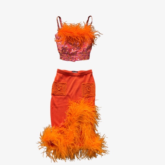 Andreeva Orange Flower Top With Feather Details - Picture 4 of 4